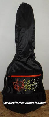 funda economica color negro vivos naranja y notas para guitarra
